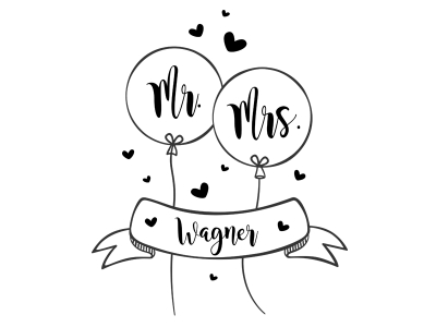 Wandtattoo Hochzeitsballons mit Herzen Motivansicht