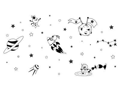 Wandtattoo Weltall mit witzigen Aliens Motivansicht