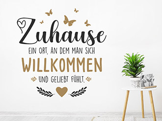 Wandtattoo Zuhause willkommen mit Herz