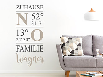 Wandtattoo Koordinaten Zuhause mit Namen