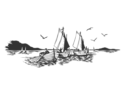 Wandtattoo Fischerboote auf See Motivansicht