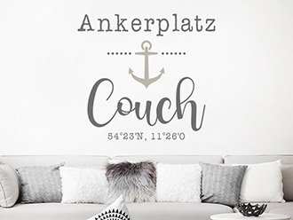 Wandtattoo Ankerplatz Couch mit Koordinaten