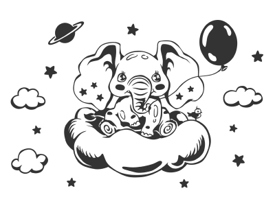 Wandtattoo Süßer Elefant auf der Wolke Motivansicht