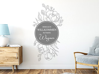 Wandtattoo Florales Willkommen mit Familienname