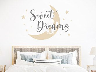 Wandtattoo Sweet Dreams mit Mond und Sternen