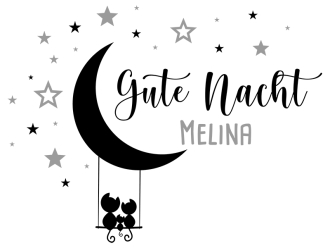 Wandtattoo Mondkätzchen mit Name Motivansicht