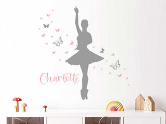 Wandtattoo Ballerina mit Schmetterlingen