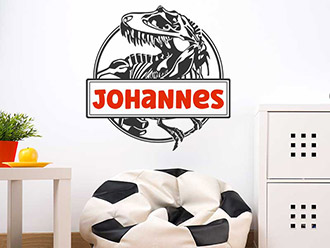 Wandtattoo Schild mit Dino und Name