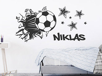 Wandtattoo Fußball mit Name und Sternen