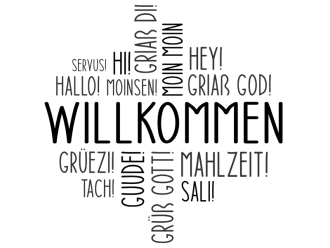 Wandtattoo Wortwolke Willkommen Dialekte Motivansicht