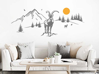 Wandtattoo Berglandschaft mit Steinbock