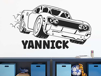 Wandtattoo Cooles Muscle Car mit Name