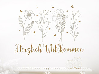 Wandtattoo Herzlich Willkommen Blumendesign