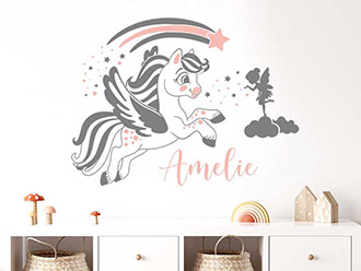 Wandtattoo Fliegendes Pony mit Fee