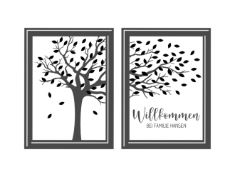 Wandtattoo Willkommen Baum mit Rahmen und Name Motivansicht
