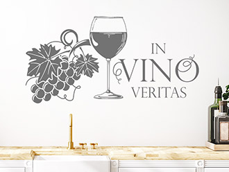 Wandtattoo In Vino Veritas mit Weintrauben