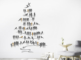 Wandtattoo Weihnachtsbaum mit Vögeln