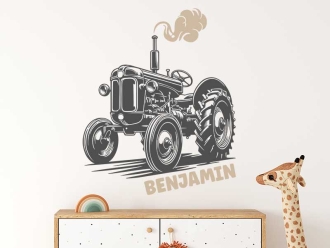 Wandtattoo Vintage Traktor mit Name