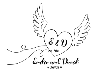 Wandtattoo Fliegendes Herz mit Namen und Datum Motivansicht