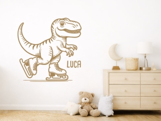 Wandtattoo Dino mit Schlittschuhen