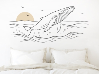 Wandtattoo Wal im Meer mit Möwen
