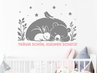 Wandtattoo Schlafender Bär mit Häschen