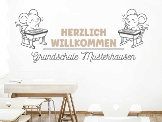 Wandtattoo Grundschule mit niedlichen Mäusen