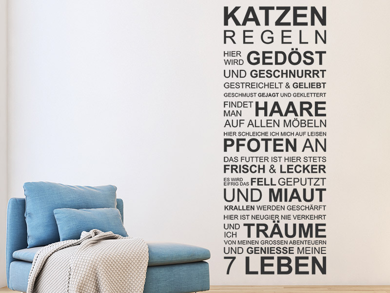 Wandtattoo Katzen Regeln Spruchband für Katzenfans