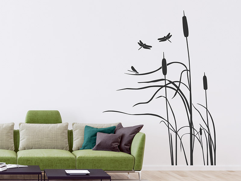 Wandtattoo Wehendes Schilfgras mit Libellen