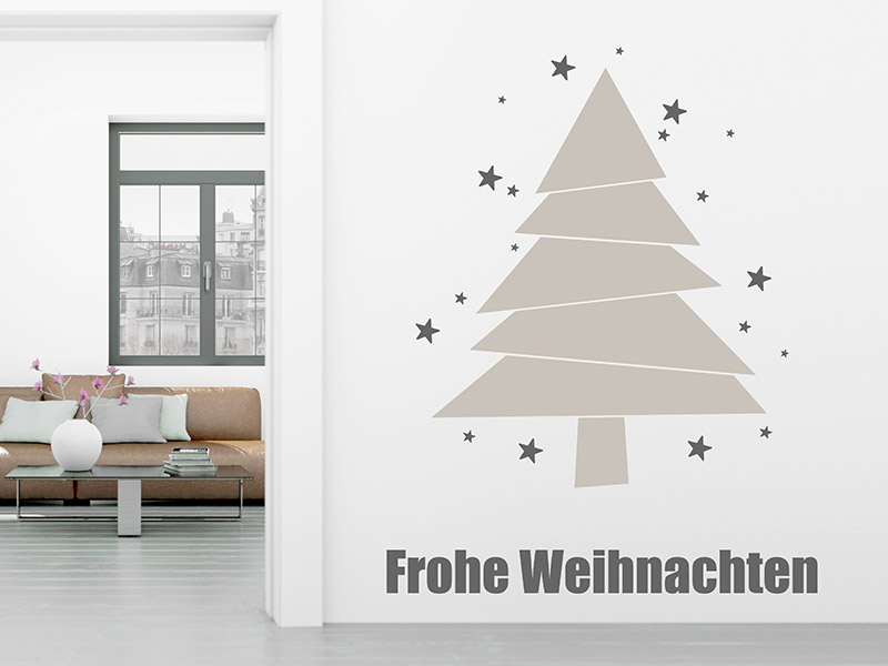 Wandtattoo Moderner Weihnachtsbaum mit Sternen