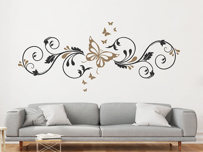 Wandtattoo Ornament mit Schmetterlingen