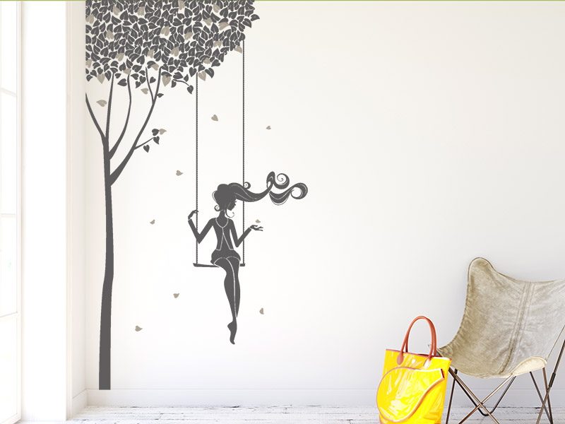 Wandtattoo Romantischer Baum mit Schaukel