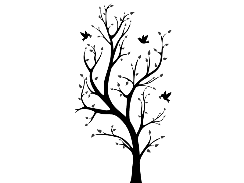 Wandtattoo Baum Mit Vogeln Und Blatter Zweifarbig Wandtattoos De