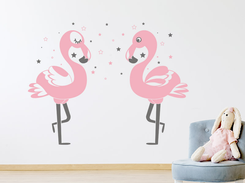 Echt Wandtattoo Zauberhafte Flamingos mit Sternen