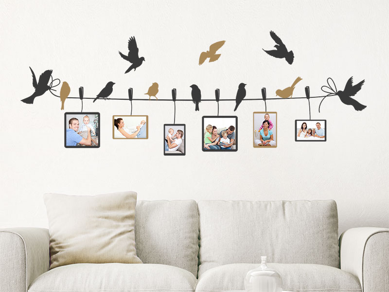 Wandtattoo Fotorahmen Vögel auf Leine