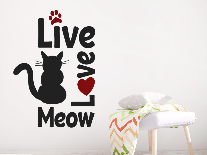 Wandtattoo Live Love Meow