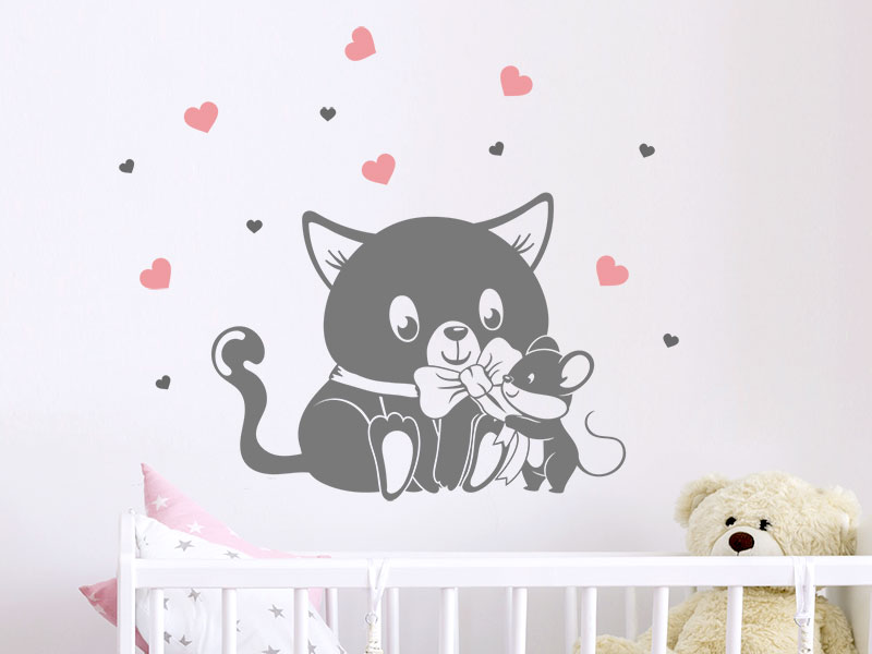 Wandtattoo Süße Katze mit Mäuschen