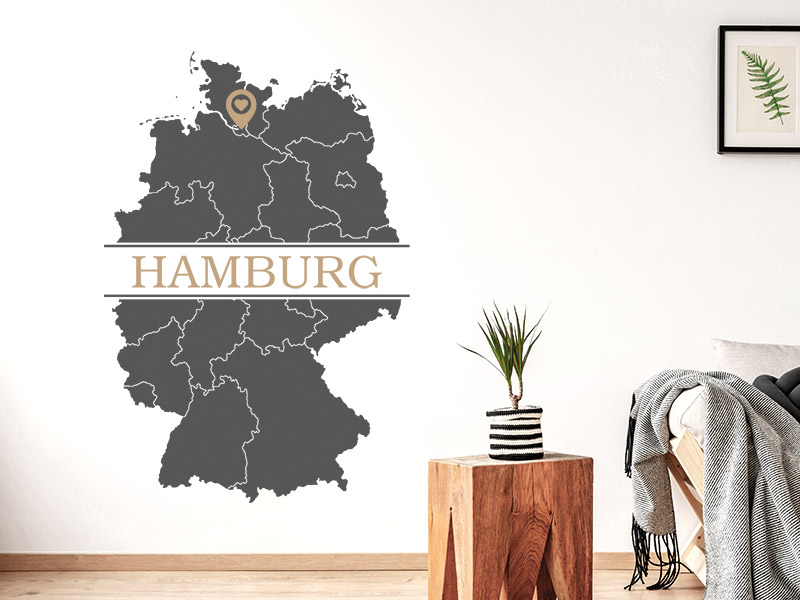 Wandtattoo Deutschlandkarte mit Städtename