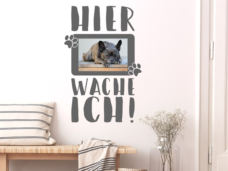 Wandtattoo Hier wache ich mit Fotorahmen