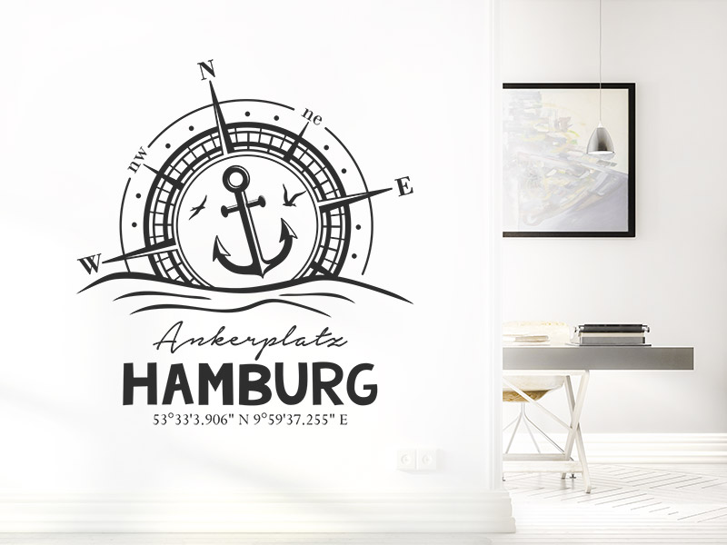 Wandtattoo Kompass mit Wunschort