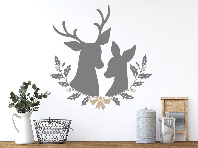 Wandtattoo Kranz mit Reh und Hirsch