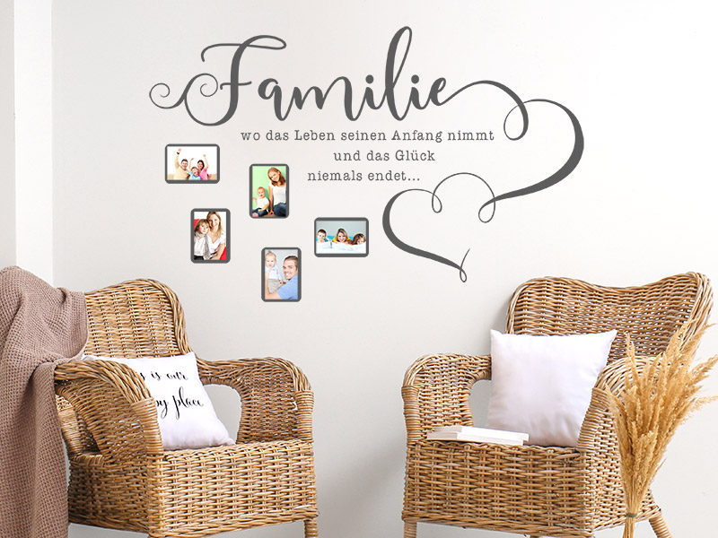 Wandtattoo Fotorahmen Familie mit Herzen