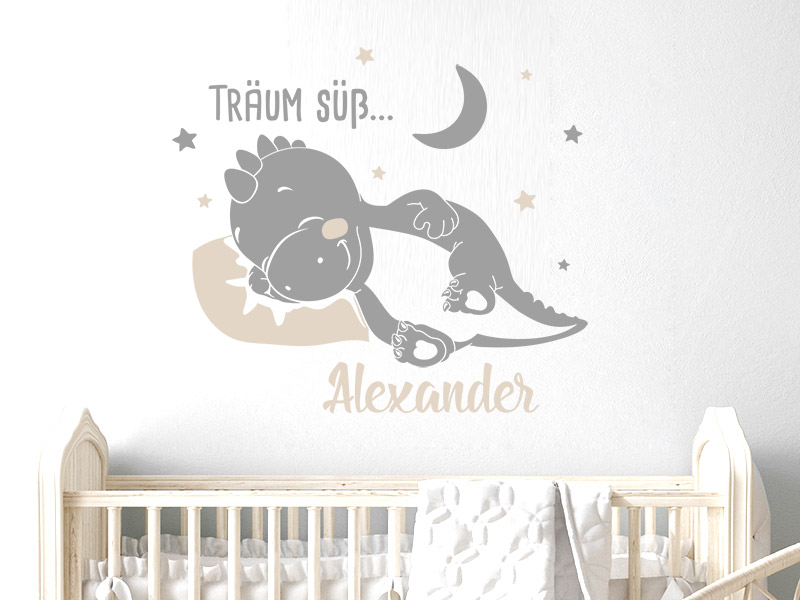 Wandtattoo Schlafender Dino mit Wunschname
