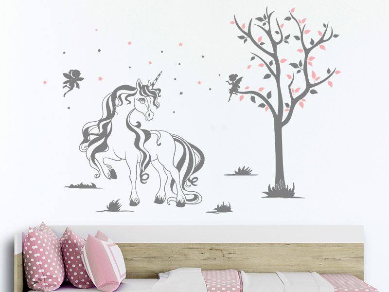 Wandtattoo Zauberhaftes Einhorn mit Feen