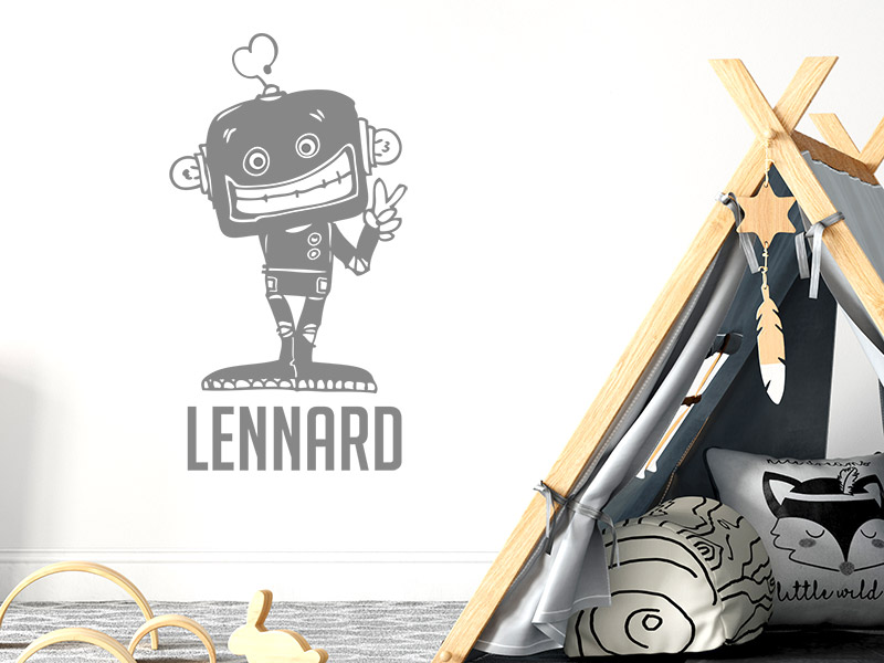 Wandtattoo Cooler Roboter mit Wunschname