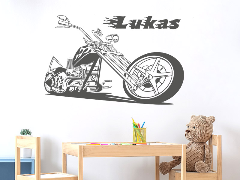 Wandtattoo Cooles Motorrad mit Wunschname