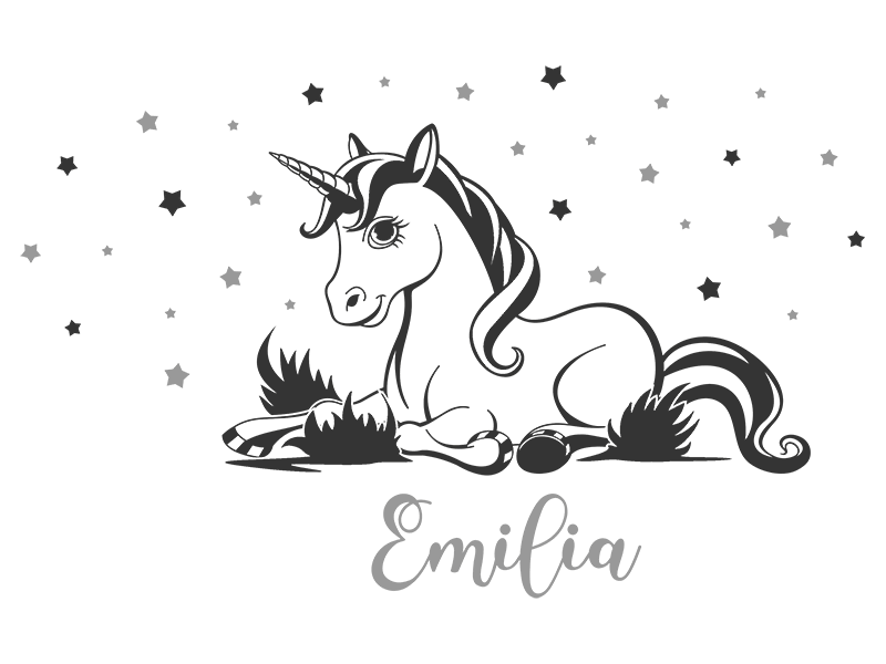 Wandtattoo Einhorn mit Name und Sternen Wandtattoos.de