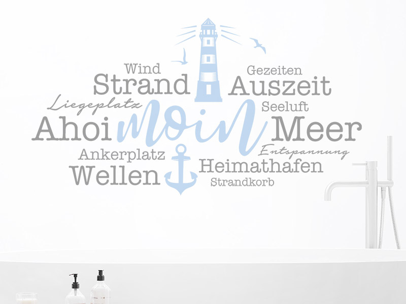 Wandtattoo Moin Wortwolke mit Leuchtturm