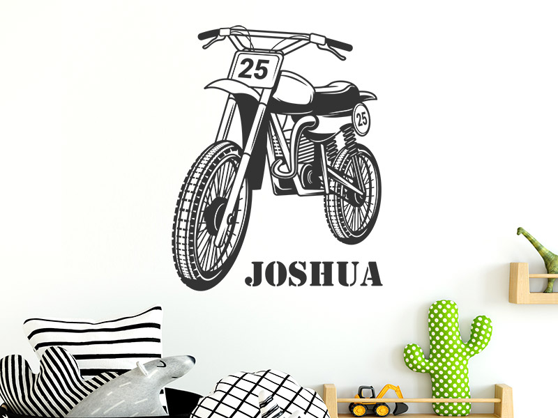 Wandtattoo Motocross Motorrad mit Wunschname