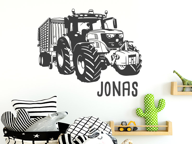 Wandtattoo Traktor mit Anhänger MAXI Bauernhof personalisierbar  Kinderzimmer Babyzimmer Wandsticker Walltattoo - .de